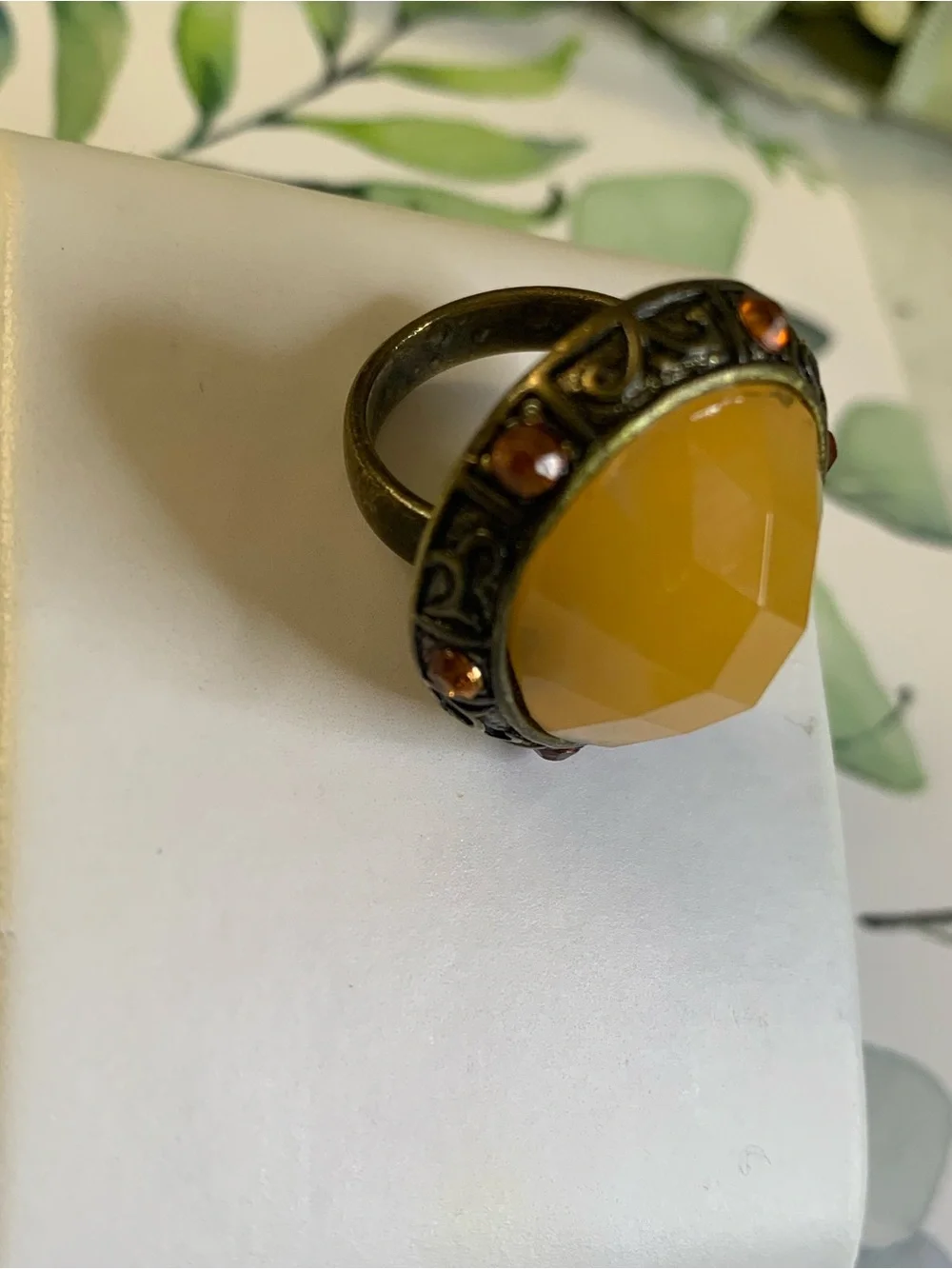 Yellow Acrylic Gemstone Statement Ring - Unbranded